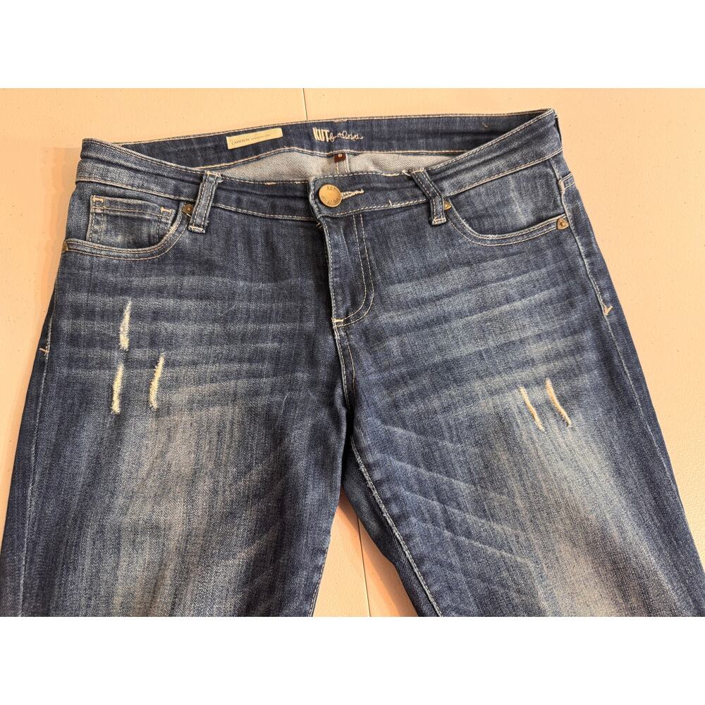 Kut From the Kloth Cameron blue denim crop jeans distressed straight wide cuff 6 - Picture 3 of 8